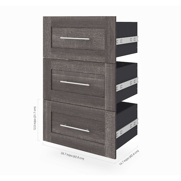 Bestar Pur 3 Drawer Set For Pur 25W Shelving Unit In Bark Grey